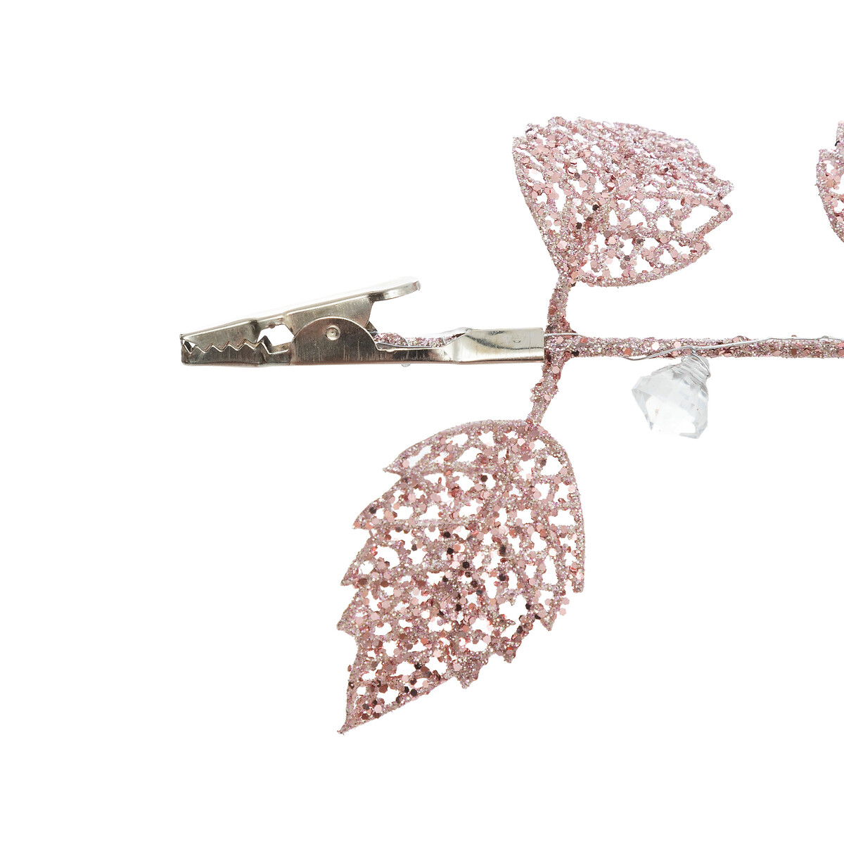 Ramo de folhas rosa com mola 11x26cm