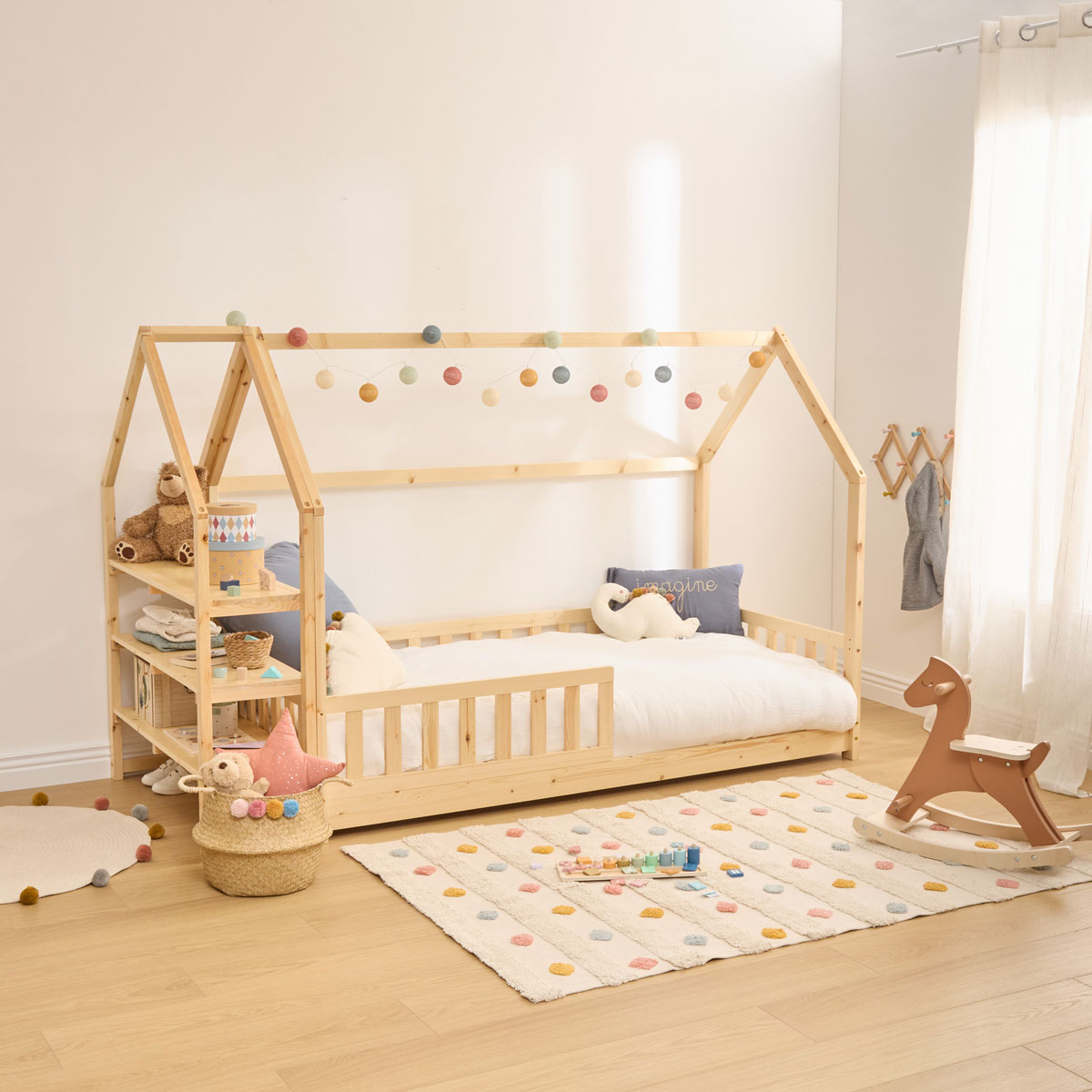 Cama montessori com prateleiras 90x190cm