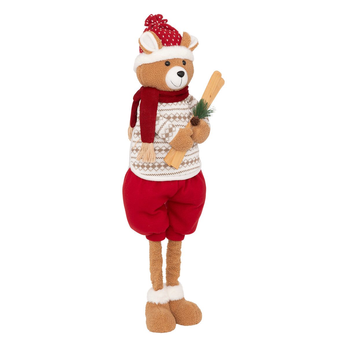 Figura urso SKI com gorro e cachecol extensível 88cm,  Figura urso SKI com gorro e cachecol extensível 88cm