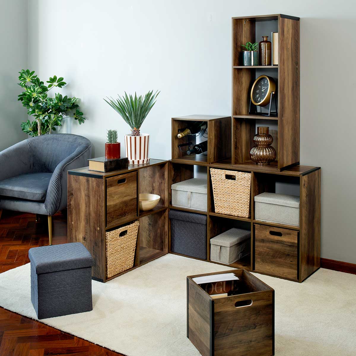 Estante indus castanho escuro para 3 cubos MIXMODUL