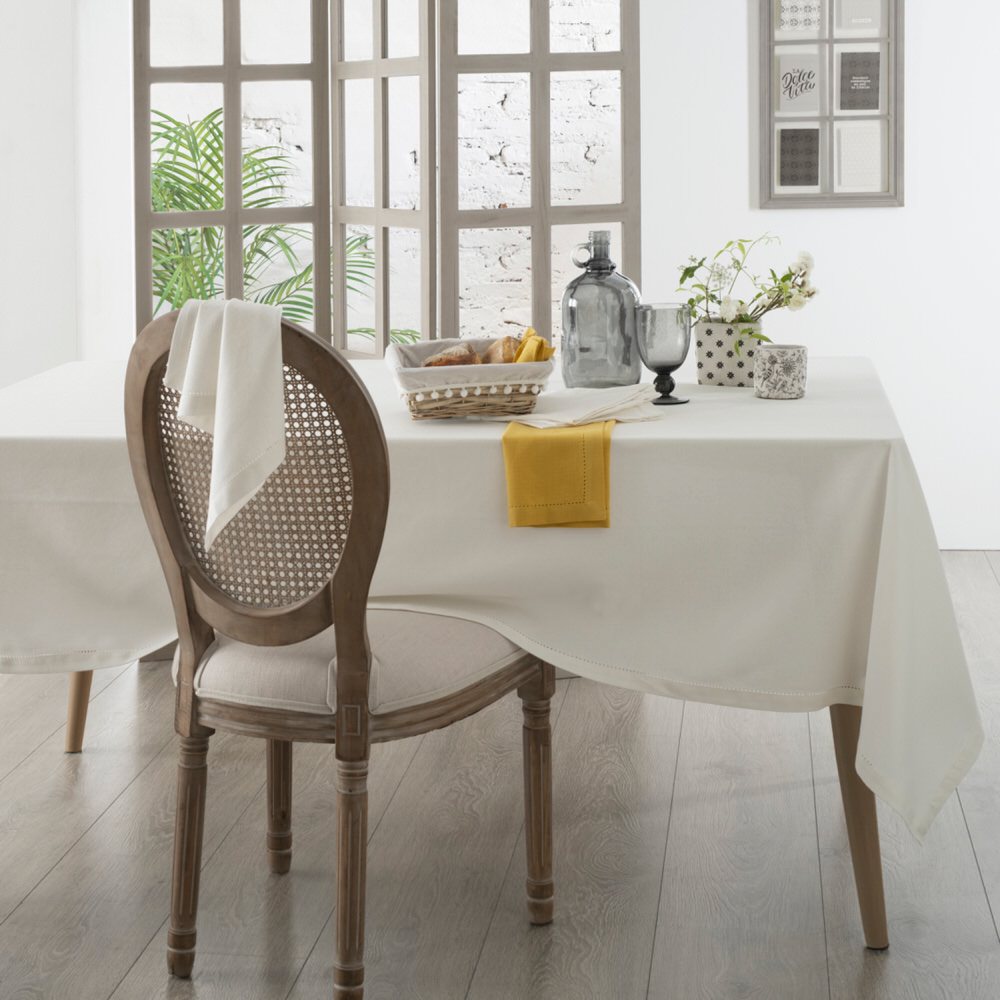 Toalha de mesa CHAMBRAY branca em algodão 140x240cm