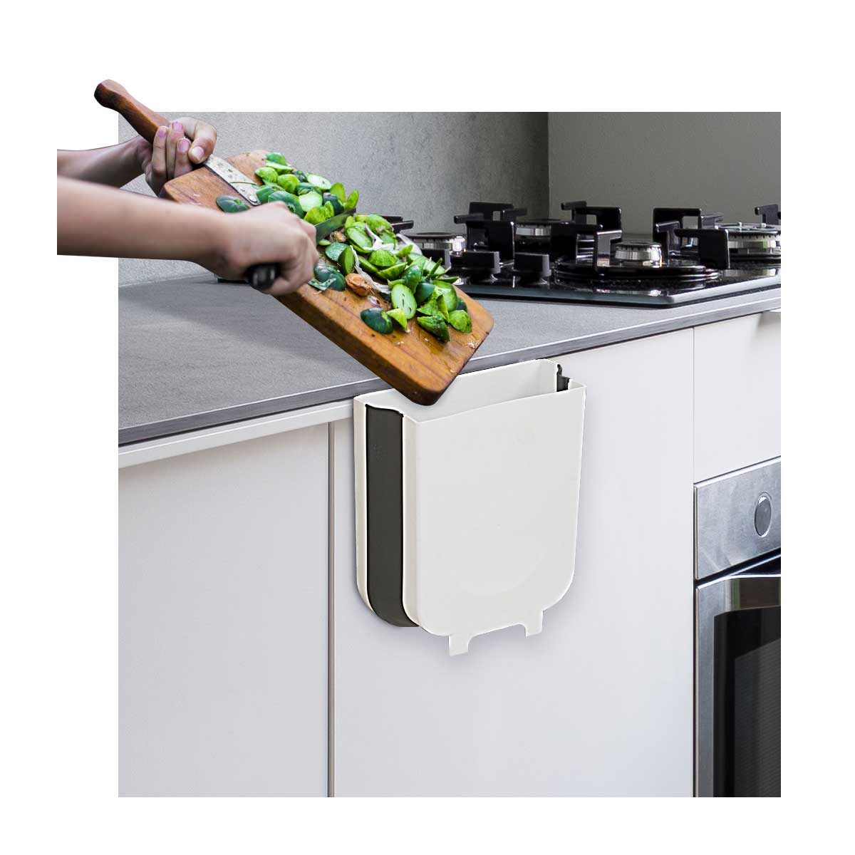 Balde do lixo extensível branco e cinza 8l