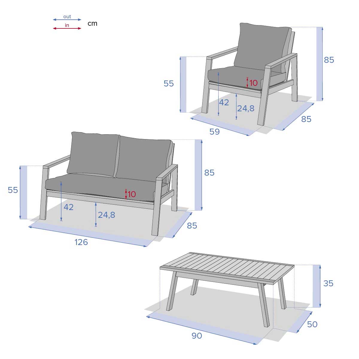 Conjunto de jardim TIWI em madeira ac&aacute;cia