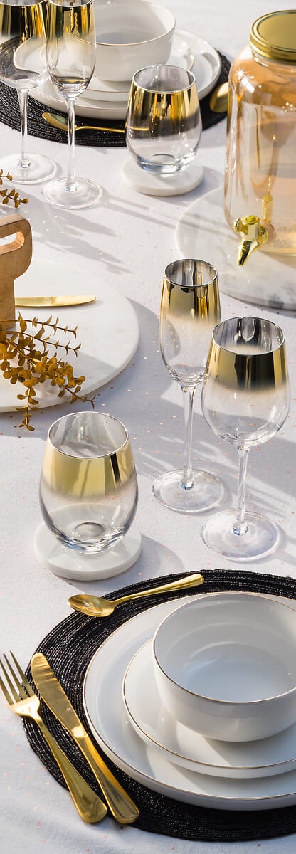 Conjunto de 6 flutes ARYA dourados em vidro