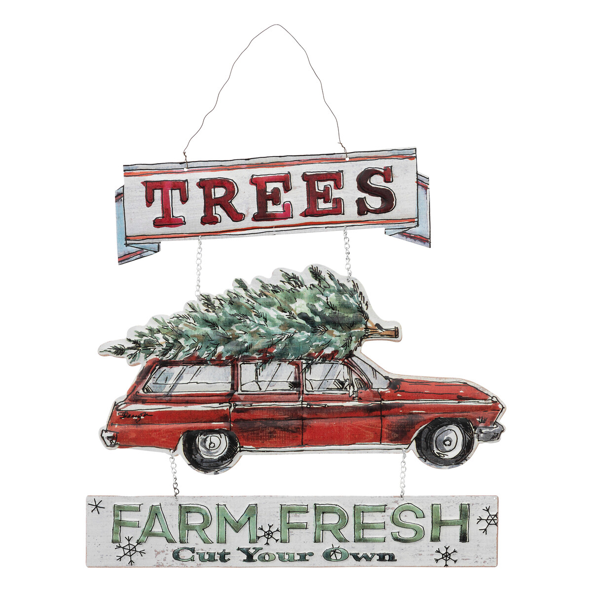 Carro com pinheiro vermelho em metal