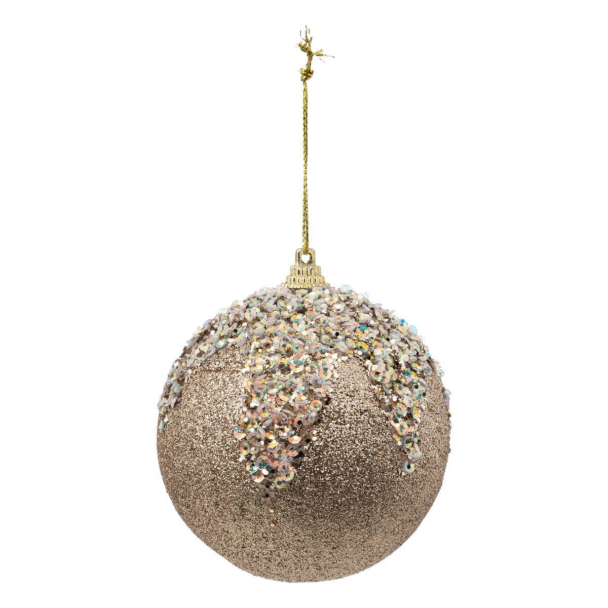 Pendurante bola dourada com glitter 8cm