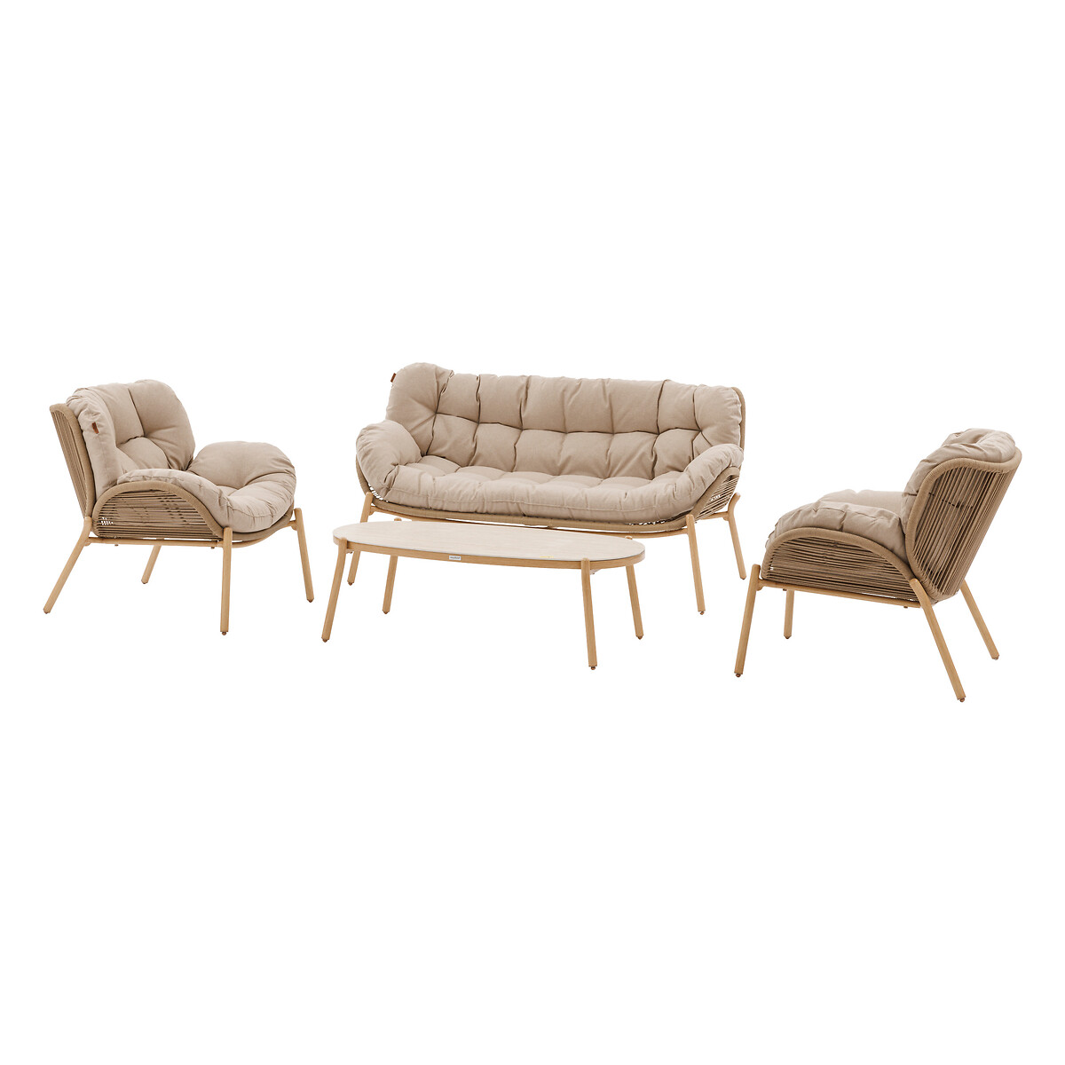 Conjunto de jardim MELOANE efeito madeira 5 lugares,  Conjunto de jardim MELOANE efeito madeira 5 lugares