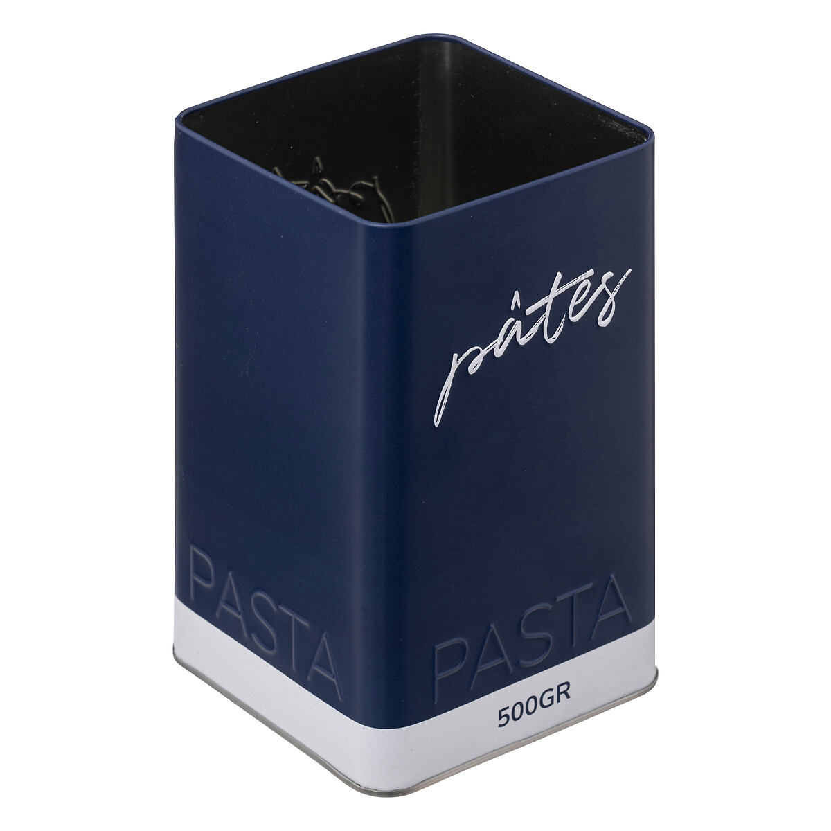 Lata azul em metal para pasta