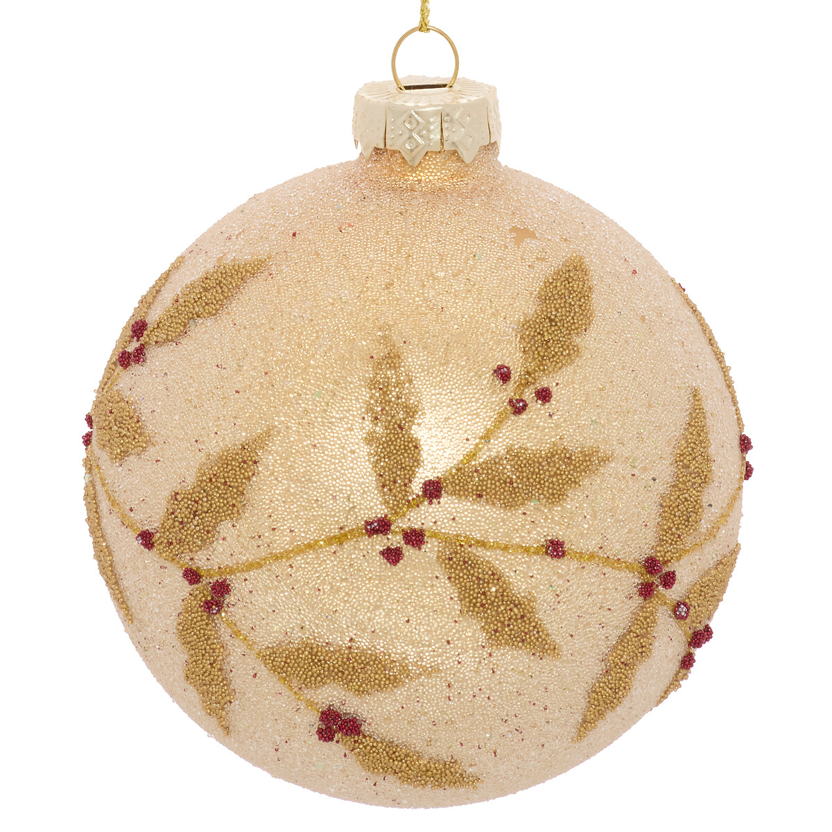 Bola de natal ramos e bagas dourado 8cm