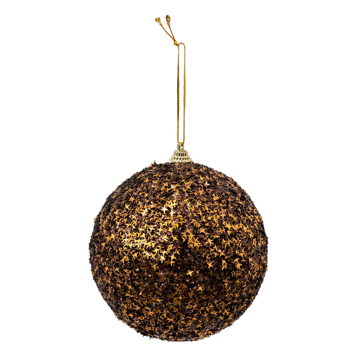 Pendurante bola castanha e dourada com glitter 10cm