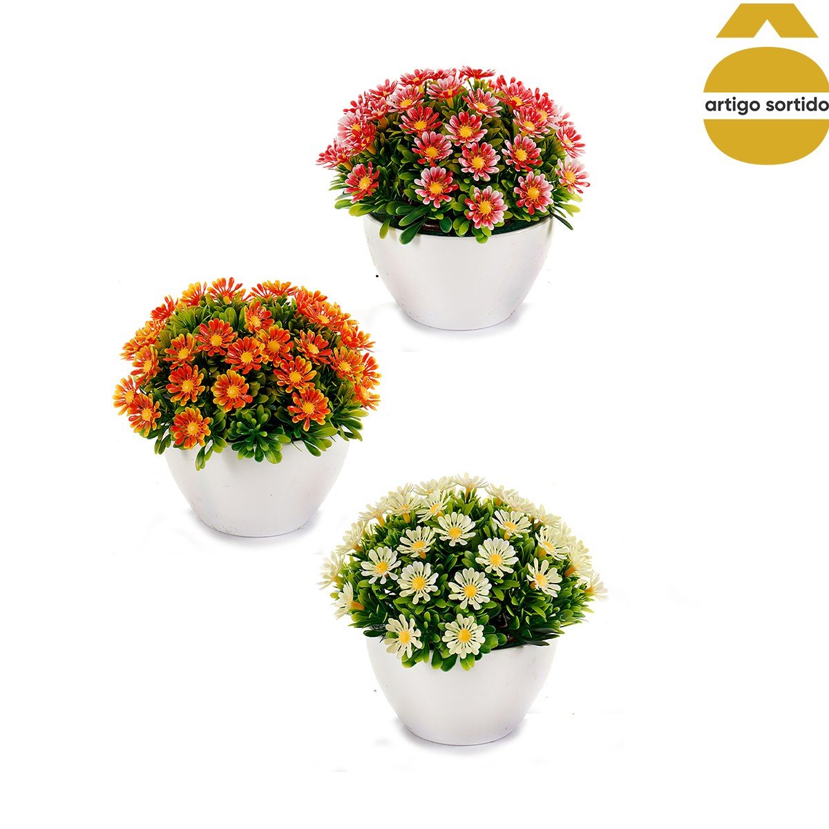 Vaso com margaridas artificiais 16cm