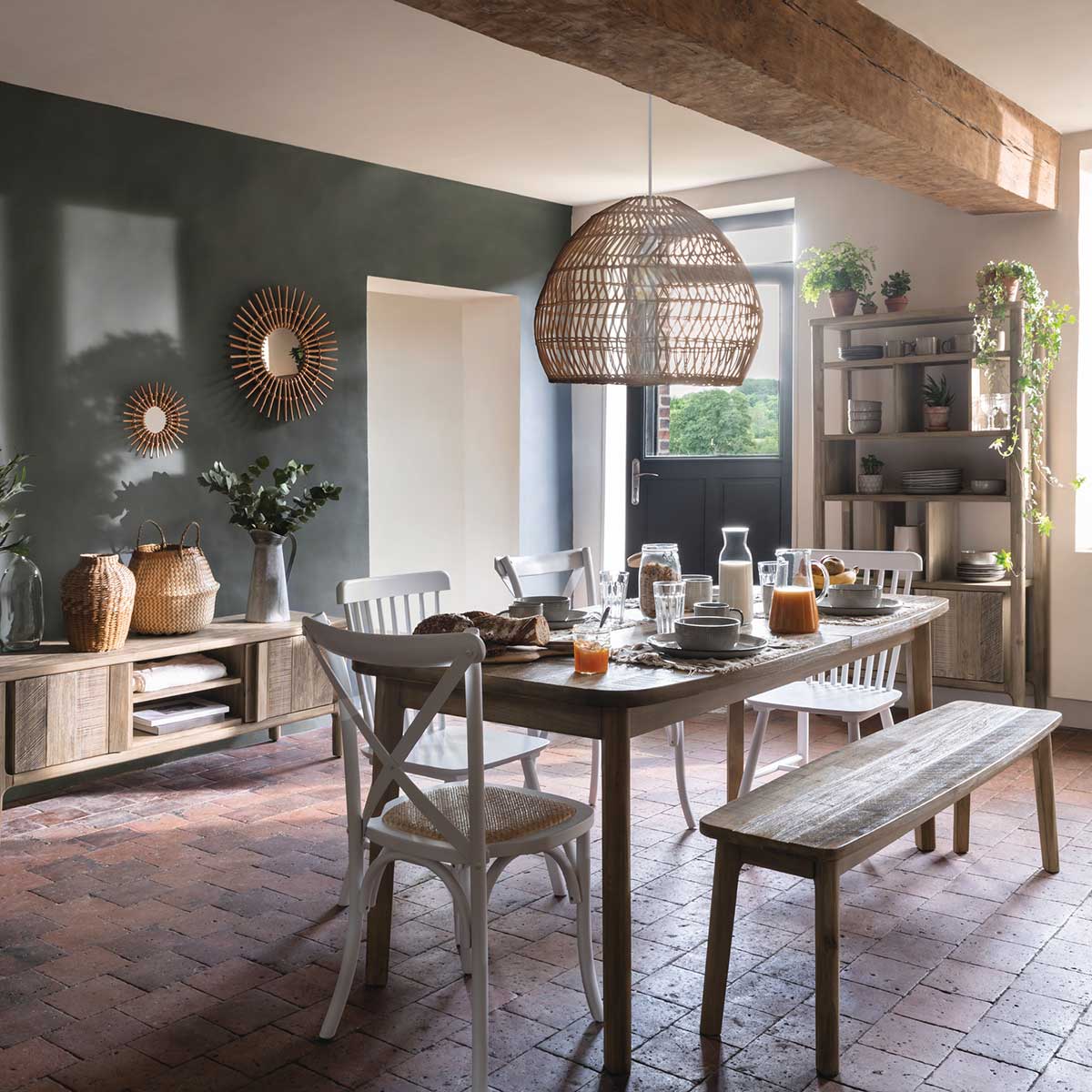 Espelho de parede sol bege rattan 30cm