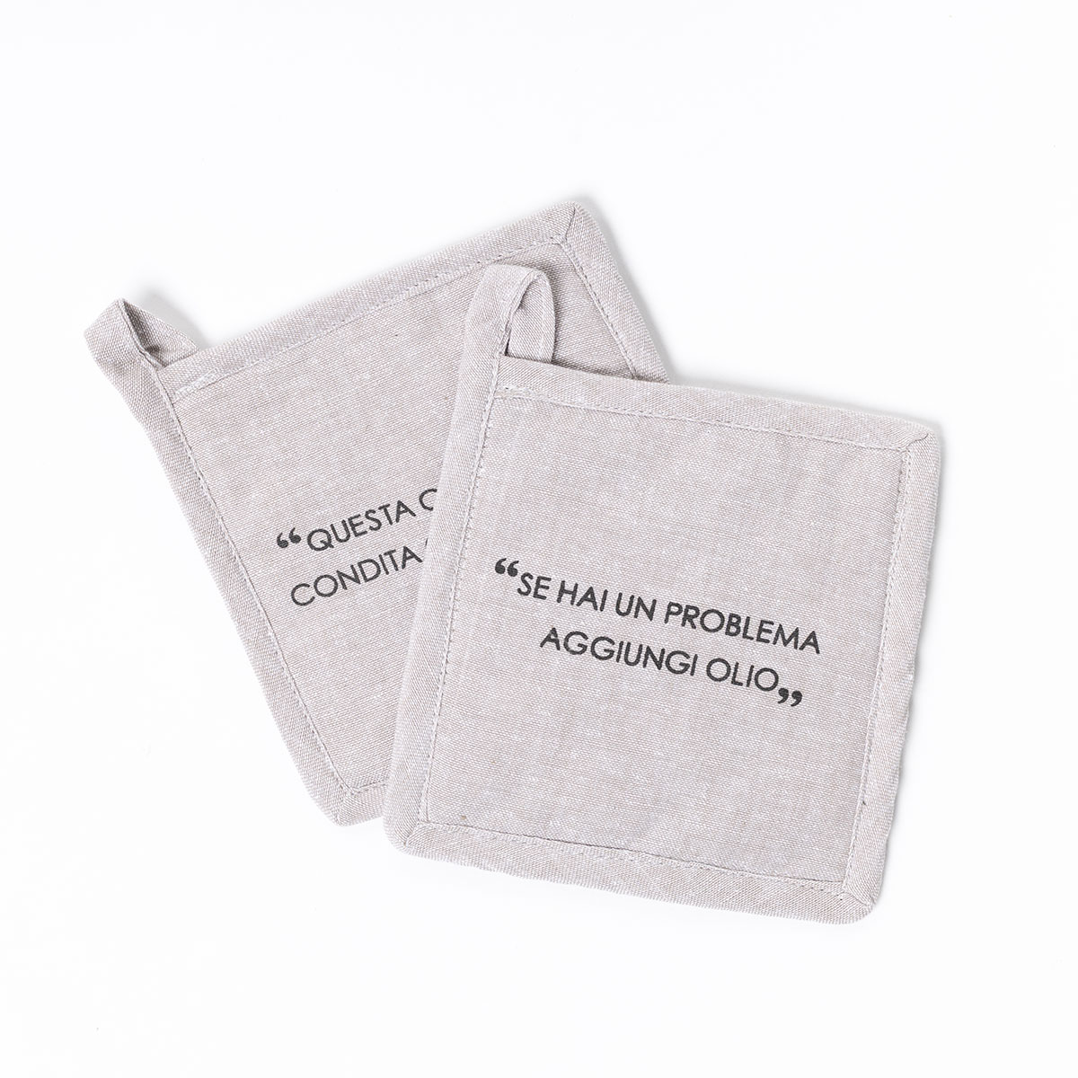 Conjunto de 2 pegas com frase taupe em algod&atilde;o