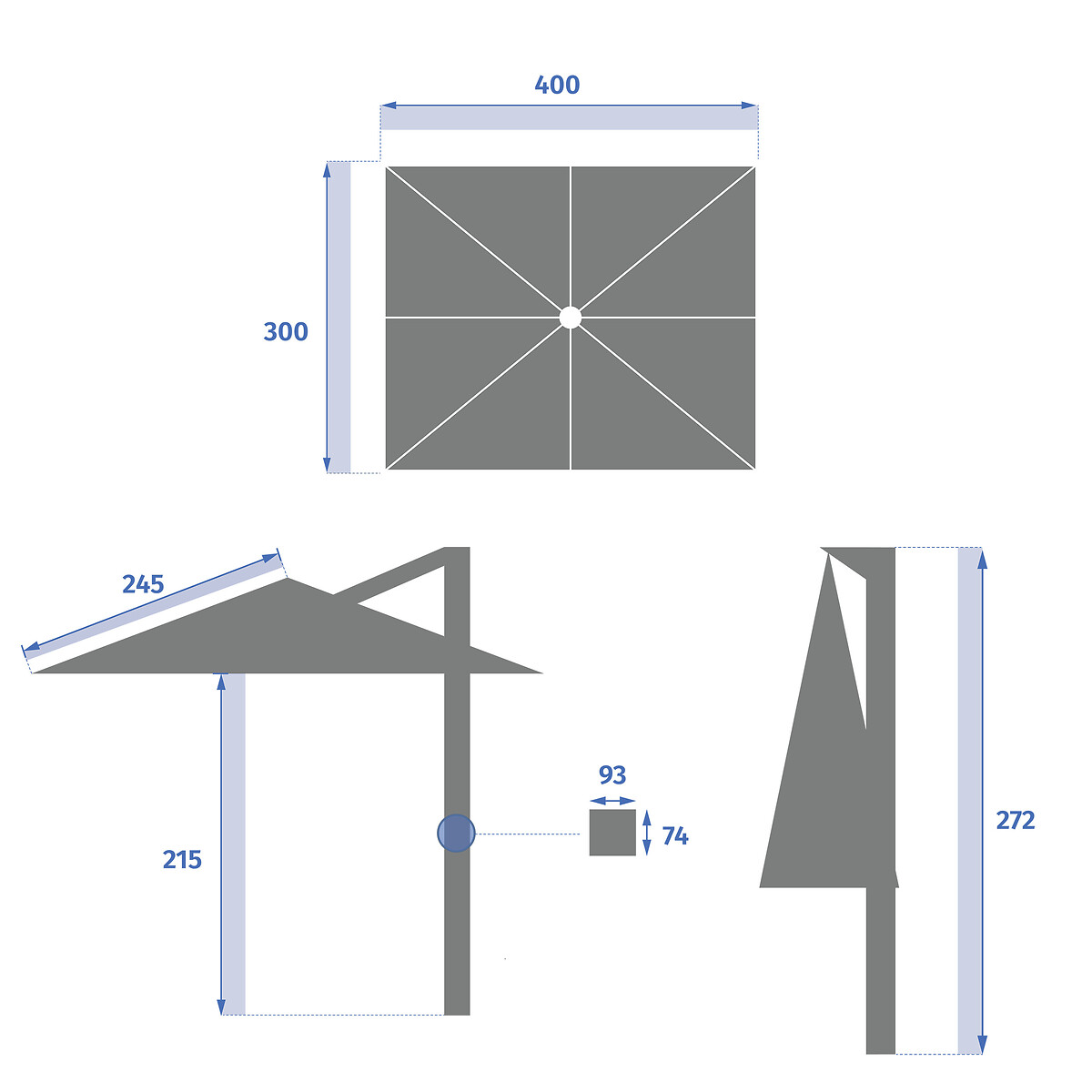 Guarda-sol MELHIA led cinza graphite e antracite 4x3m