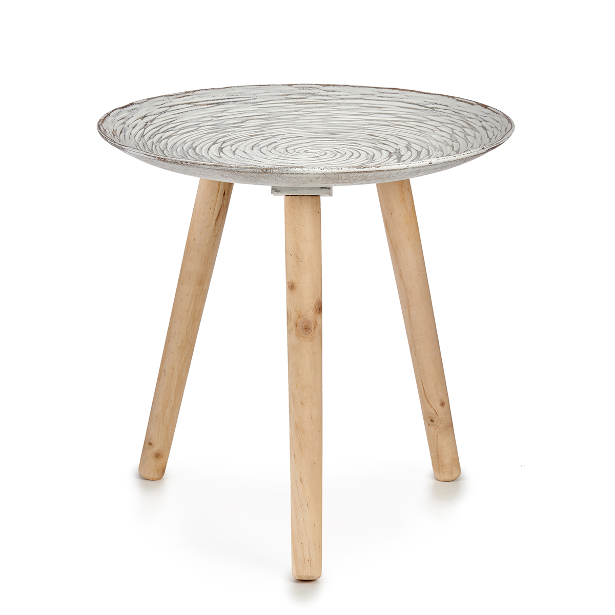 Mesa de apoio em madeira com tampo decora&ccedil;&atilde;o espiral