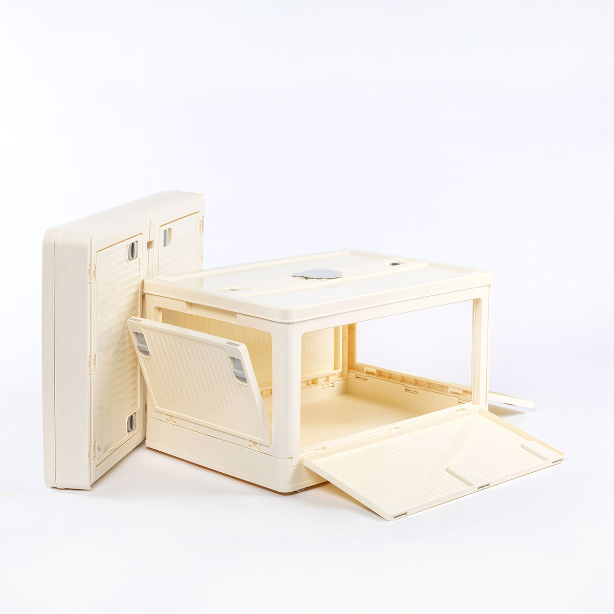 Caixa de arruma&ccedil;&atilde;o dobr&aacute;vel creme com tampa 27,5x47,5cm