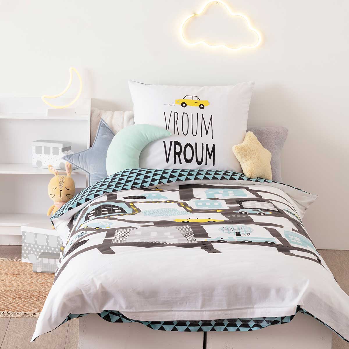 Capa de edred&atilde;o e capa de almofada ROUTE reversivel 140x200cm