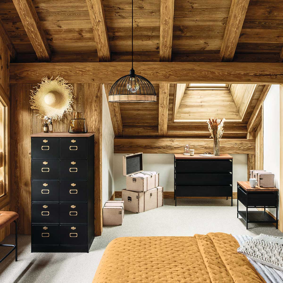 Candeeiro de teto em rattan preto