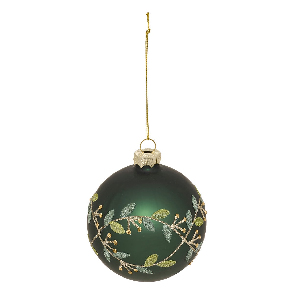 Bola de natal com ramos verde 8cm