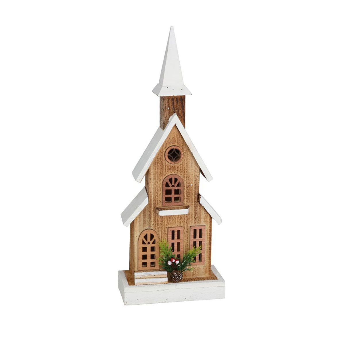 Igreja em madeira com neve 5 led's