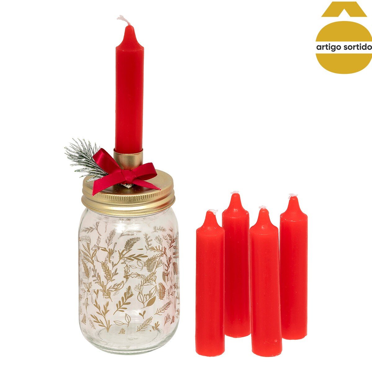 Frasco castiçal com conjunto de 5 velas