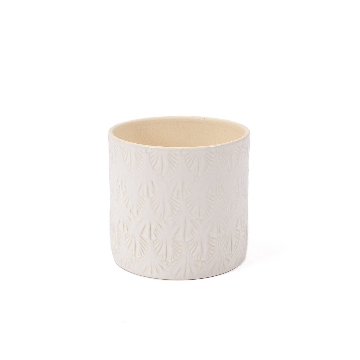 Vaso branco de cer&acirc;mica com decora&ccedil;&atilde;o folhas 12,8cm