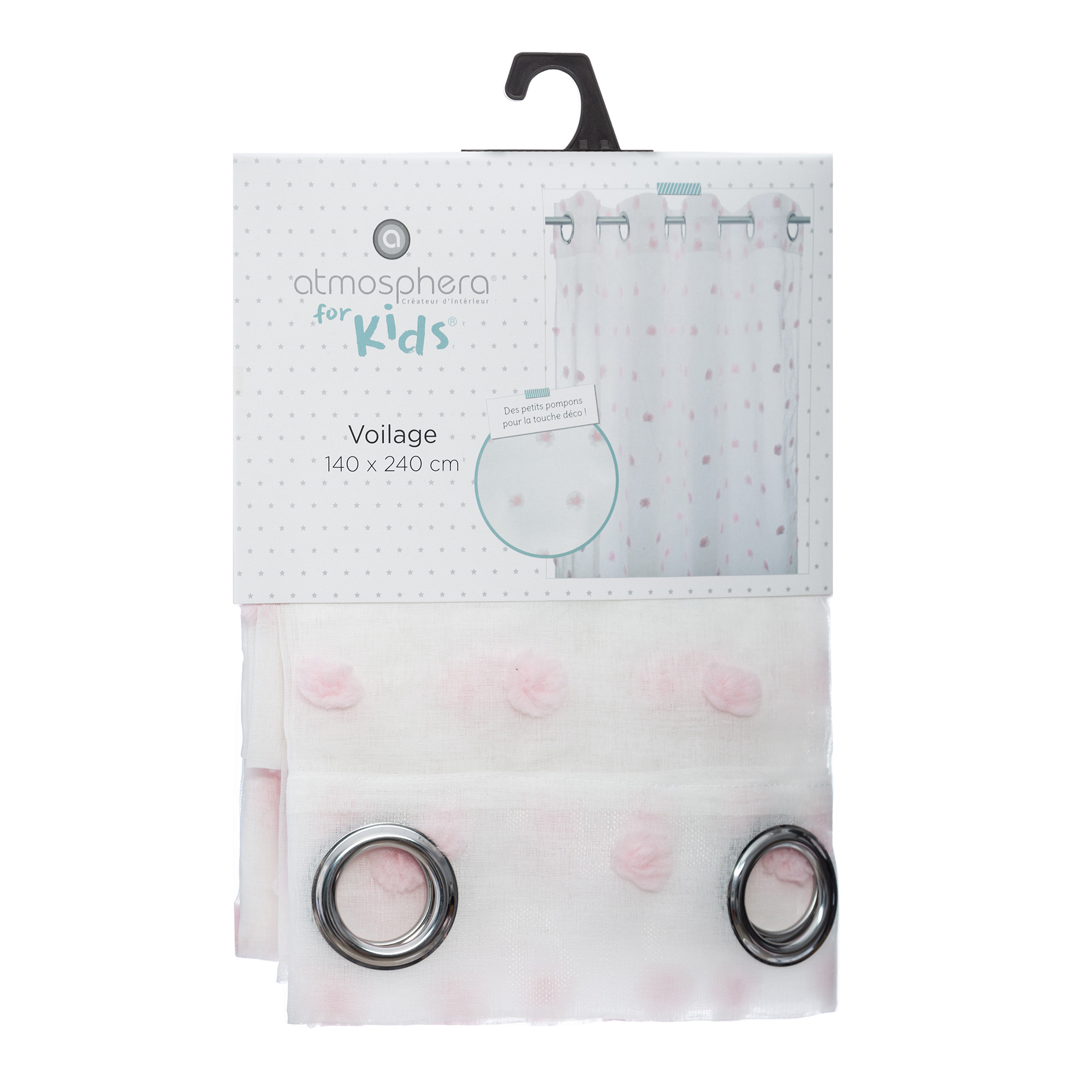 Cortina com pompons 240x140cm