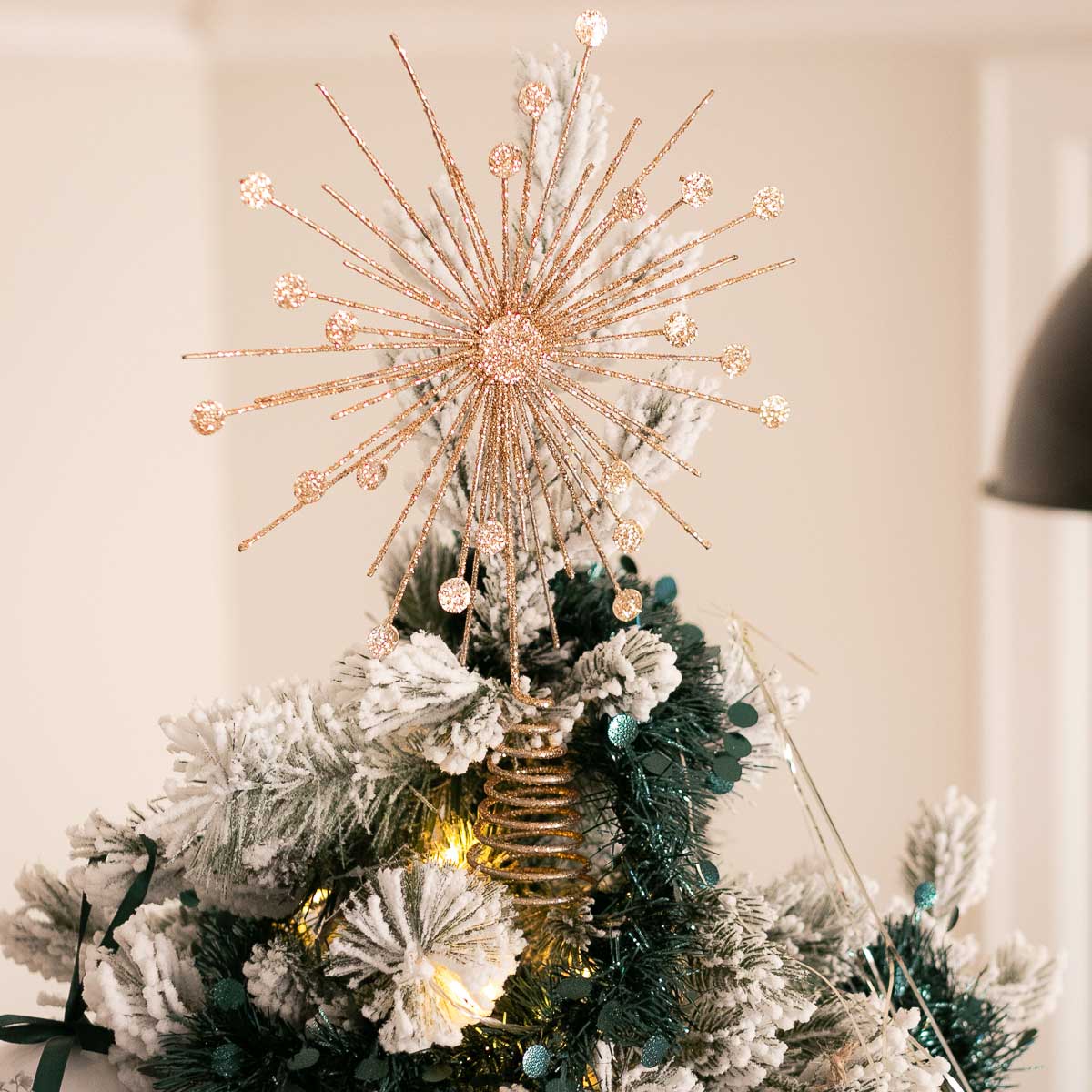 Estrela dourada com glitter para topo de &aacute;rvore 30cm