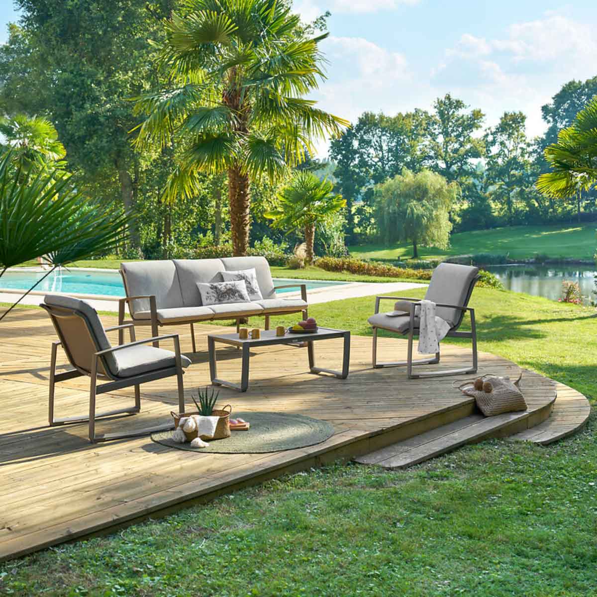 Conjunto de jardim BOREANE castanho em alum&iacute;nio