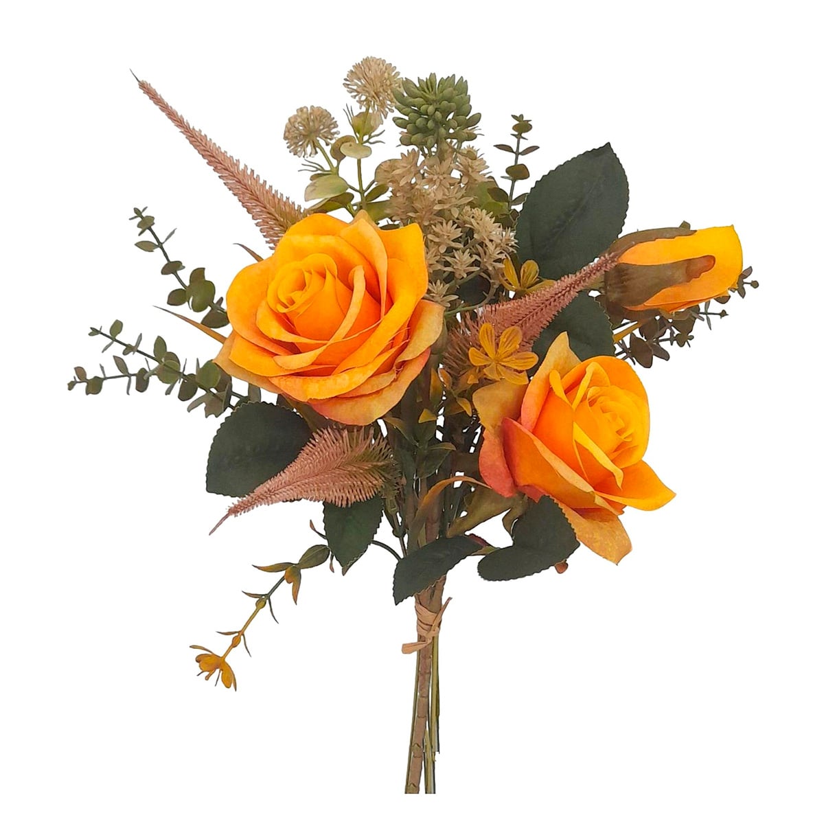 Bouquet rosas e eucalipto laranja 40cm