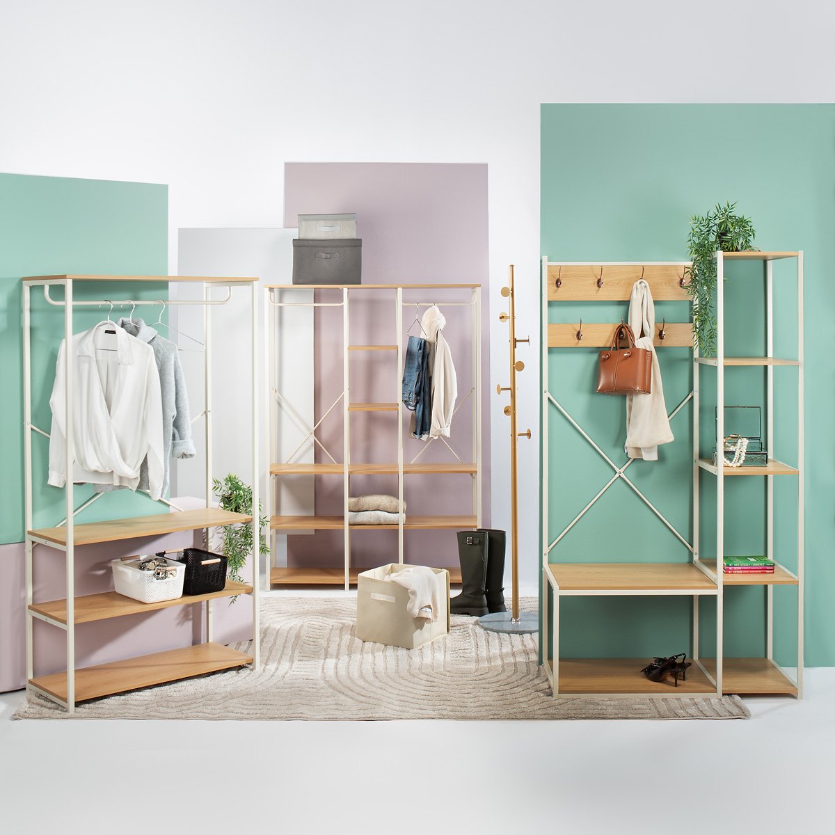 M&oacute;vel de entrada com cabides e prateleiras 178cm