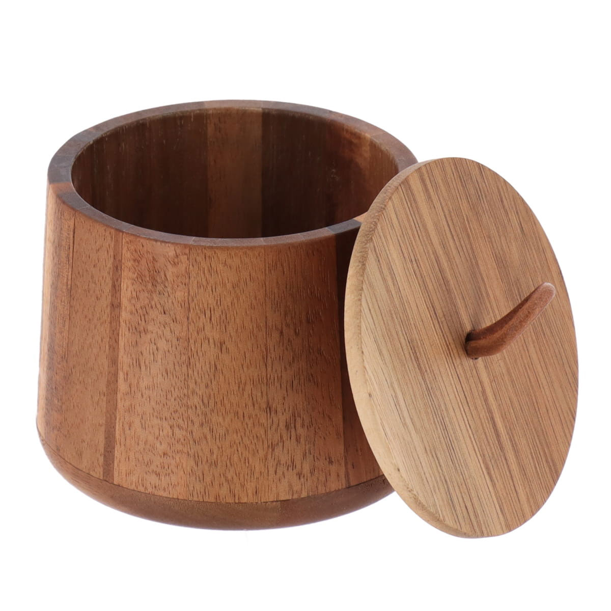 Caixa para algod&atilde;o redonda castanha em madeira ac&aacute;cia