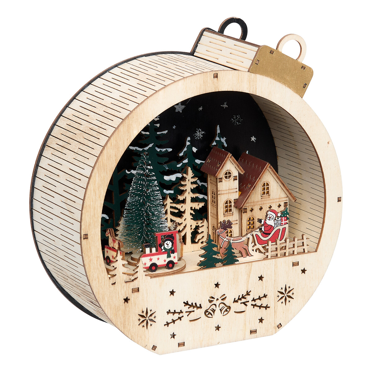 Cen&aacute;rio figura bola de natal com pai natal 21x9x22cm