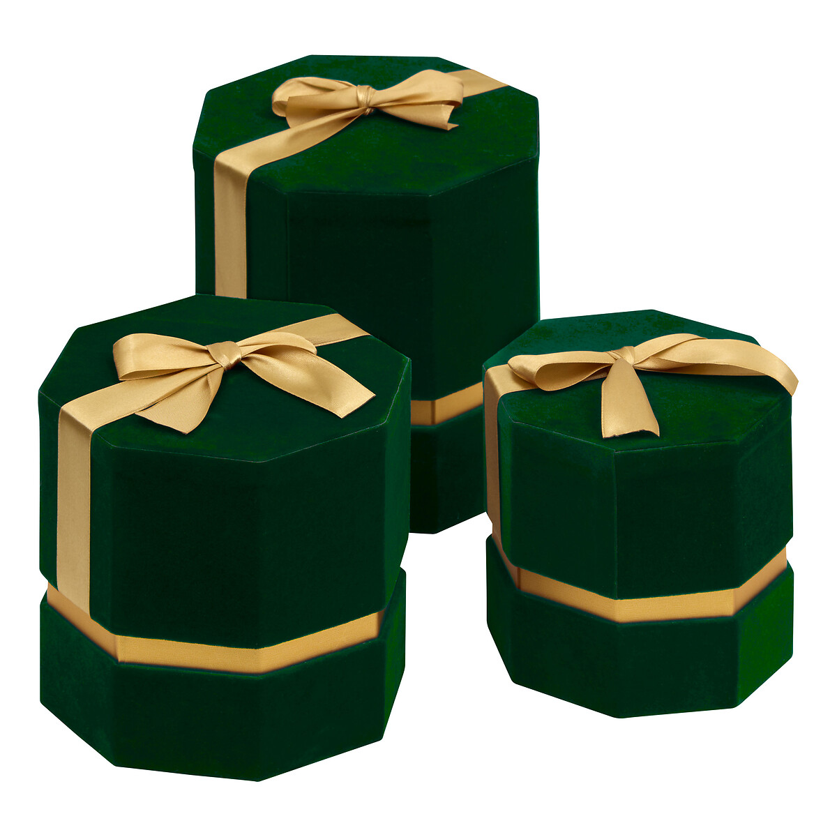 Conjunto de 3 caixas de oferta em veludo verde