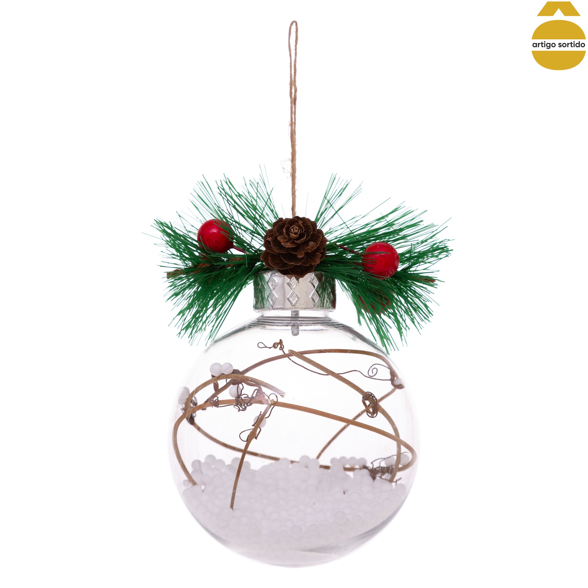 Bola de natal com arranjo natalício 12cm