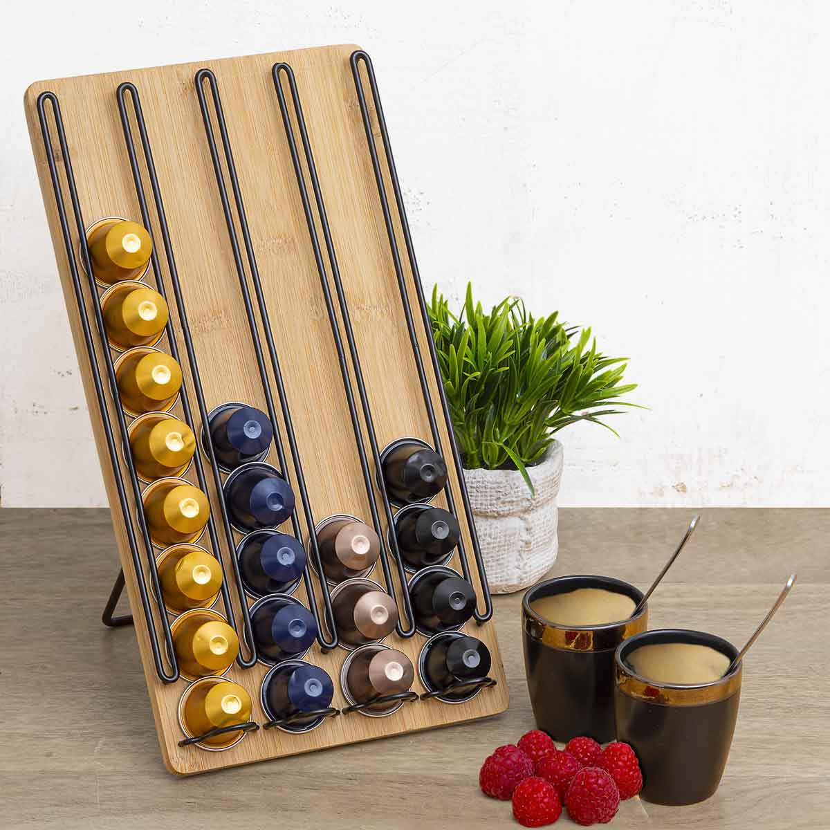 Suporte para 40 c&aacute;psulas em bambu