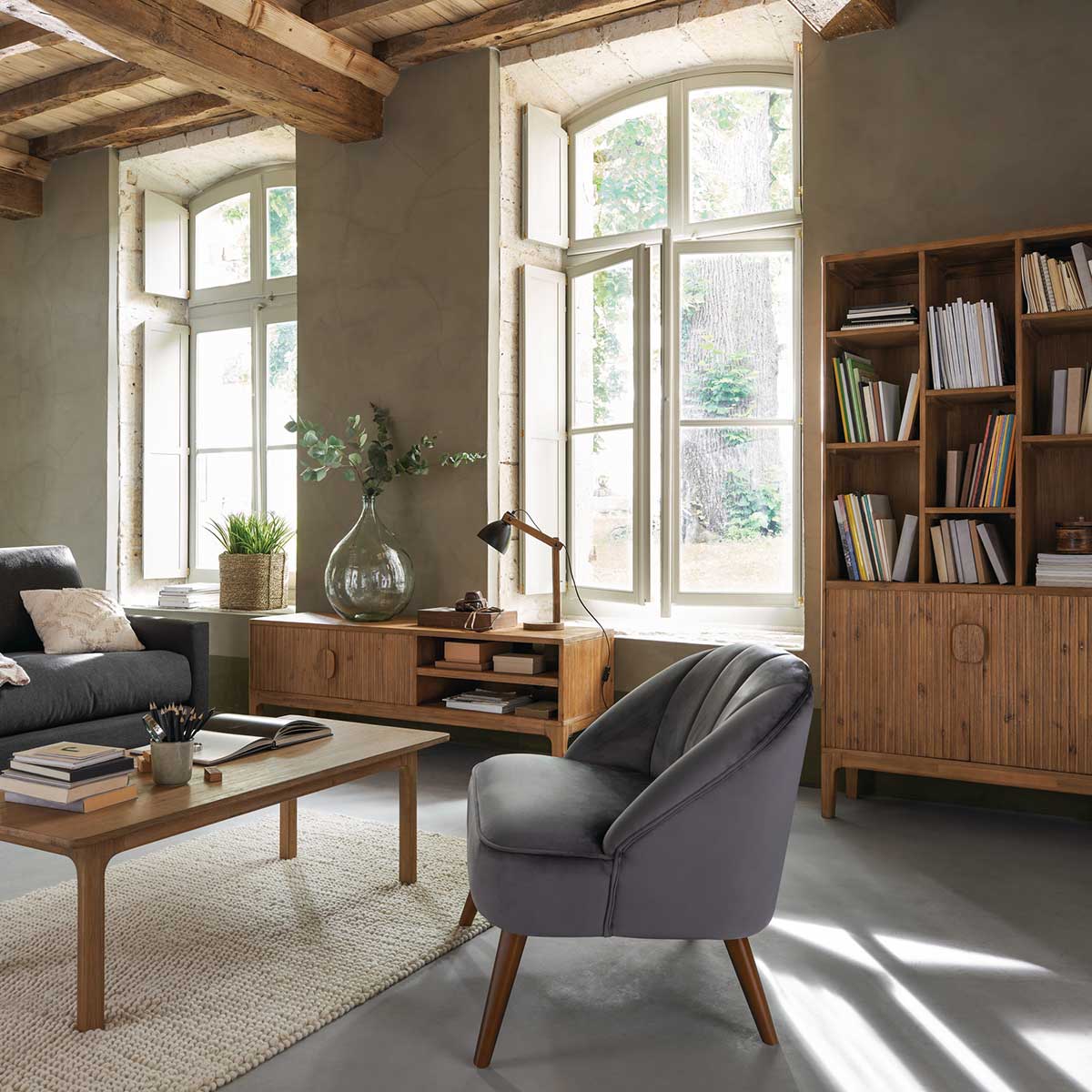 Candeeiro de mesa CUBA preto em madeira pinho e metal