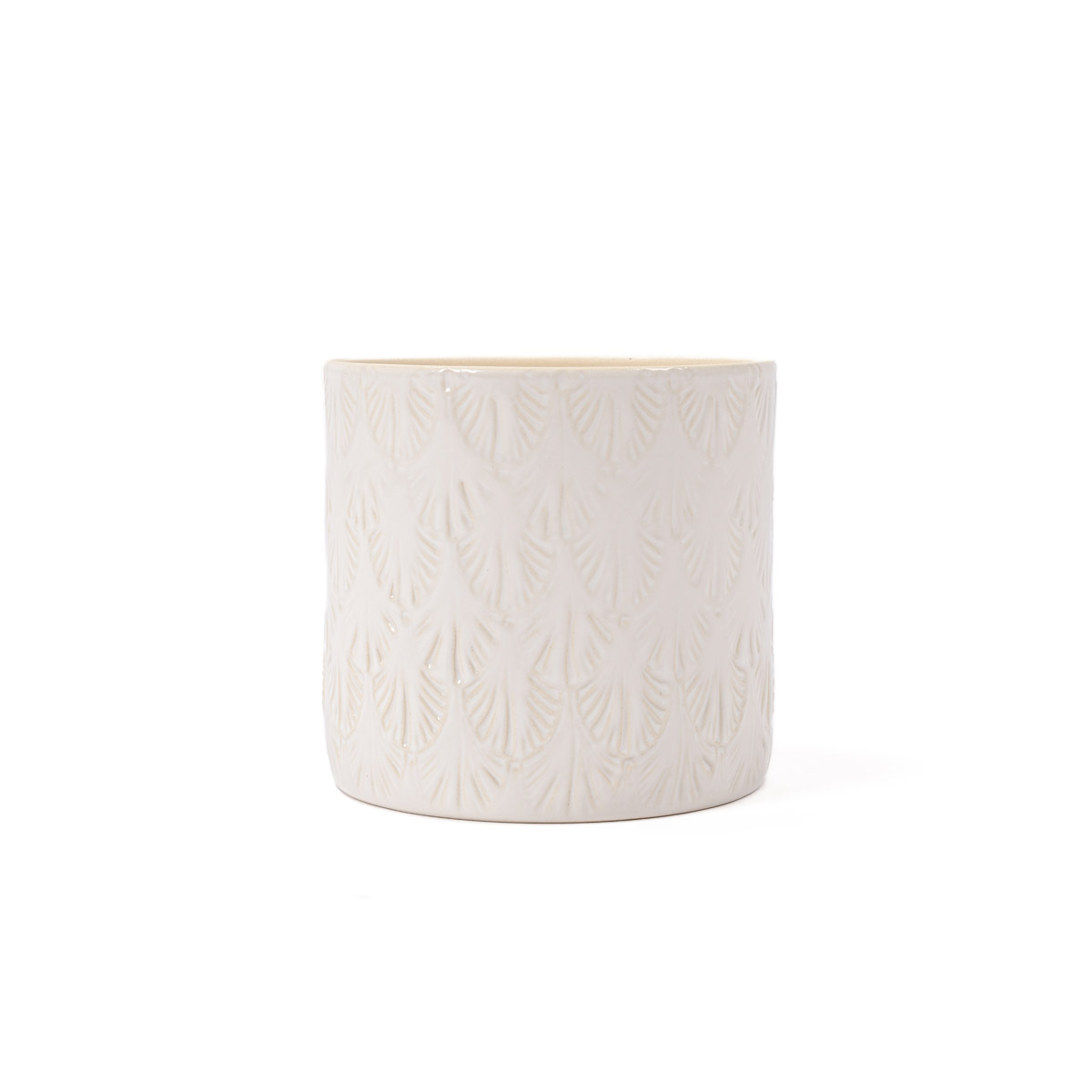 Vaso branco de cer&acirc;mica com decora&ccedil;&atilde;o folhas 12,8cm