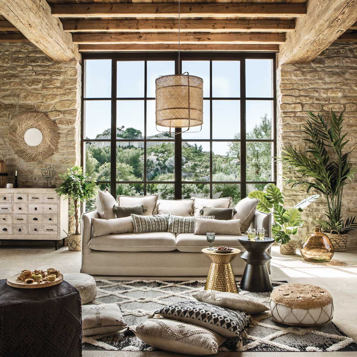 Espelho de parede redondo ael bege em ráfia 80cm,  Espelho de parede redondo ael bege em ráfia 80cm