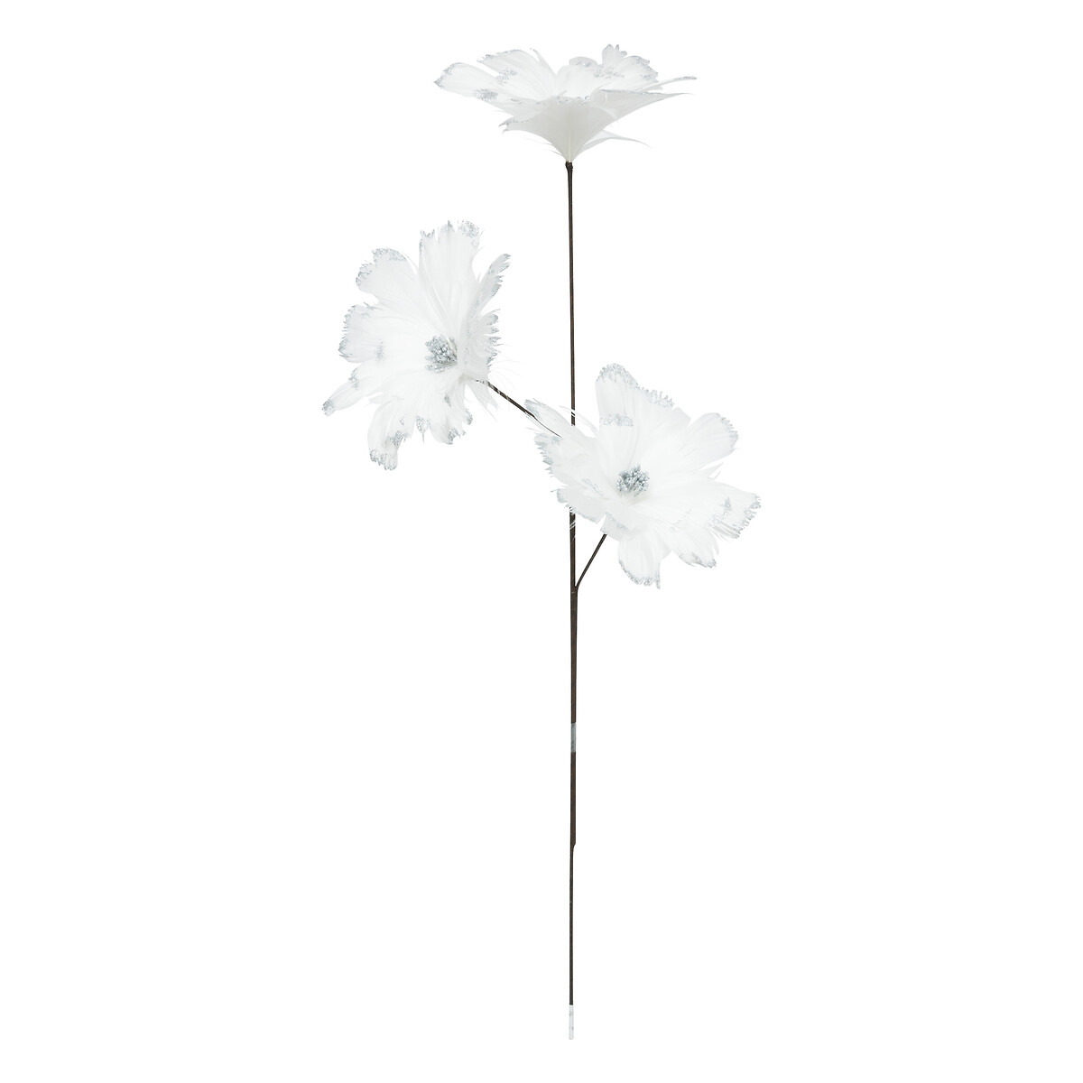 Haste flor pluma artifical branco 65cm,  Haste flor pluma artifical branco 65cm