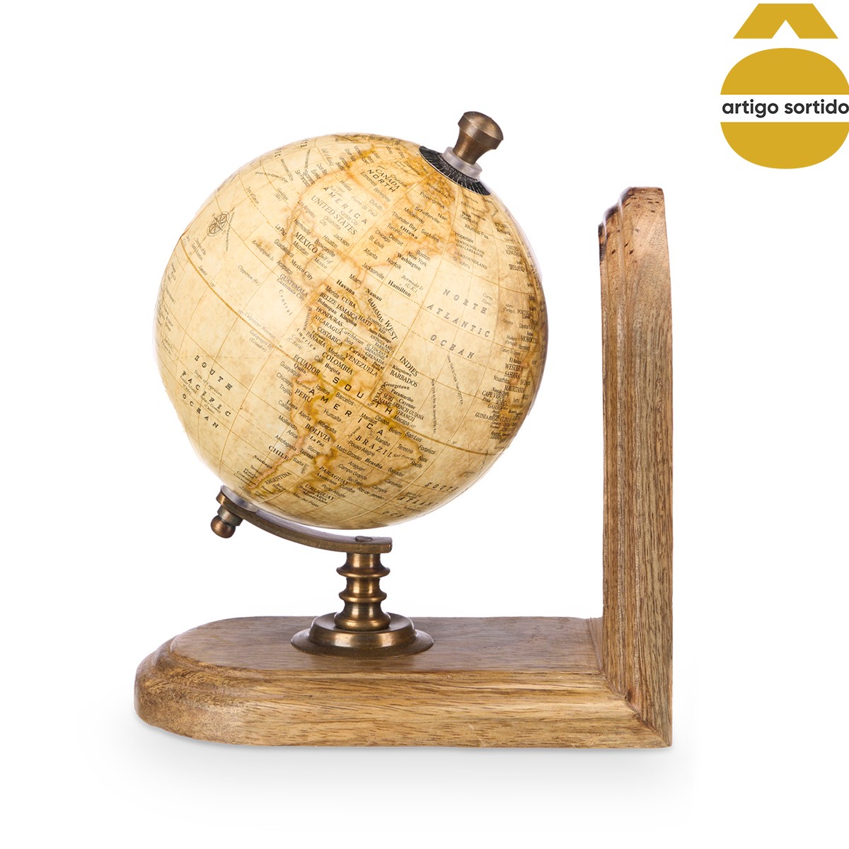 Suporte Para Livros Globo Em Madeira