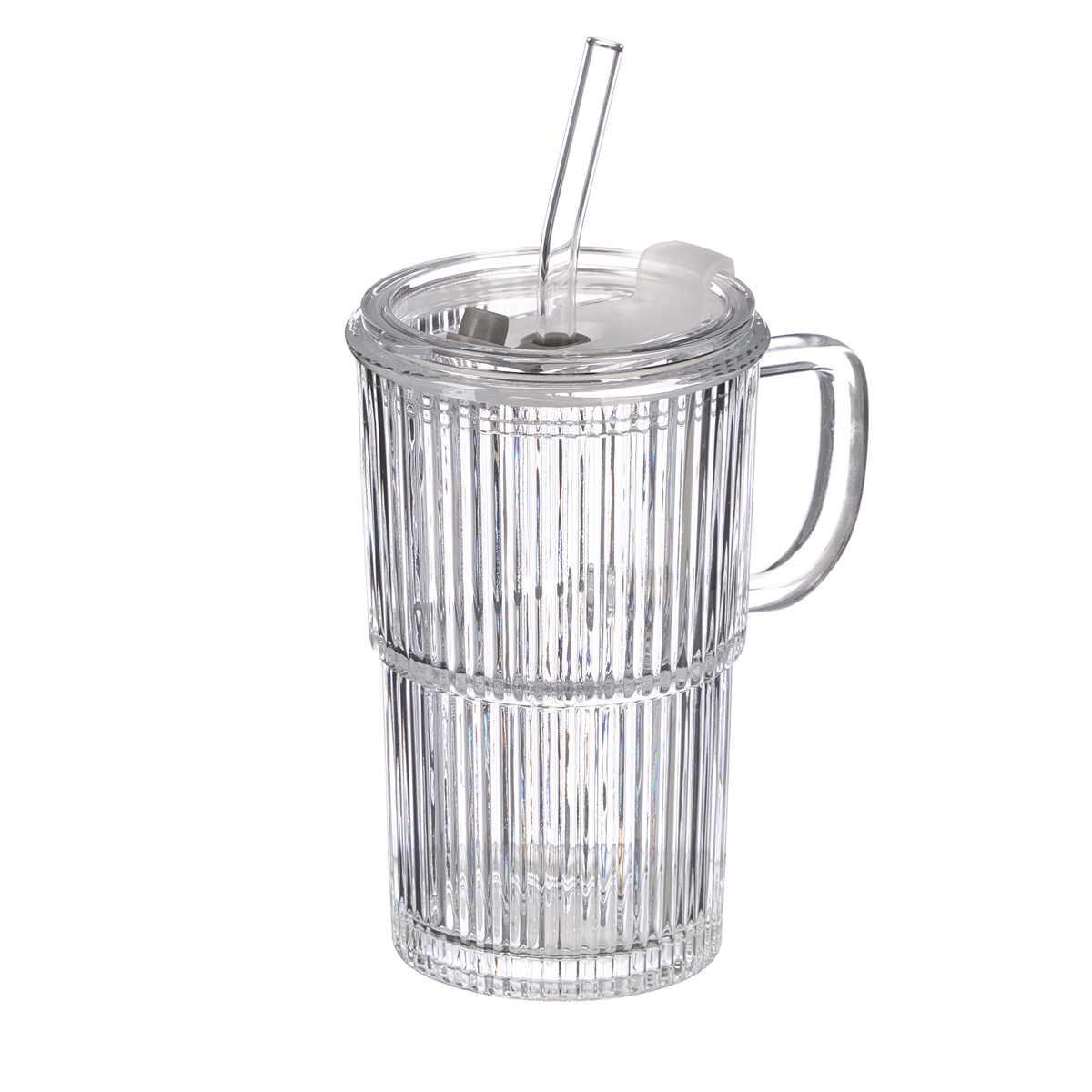 Copo de vidro com tampa e palhinha 430ml