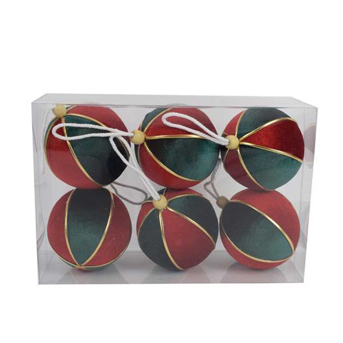 Conjunto de 6 bolas verde e vermelho veludo 8cm