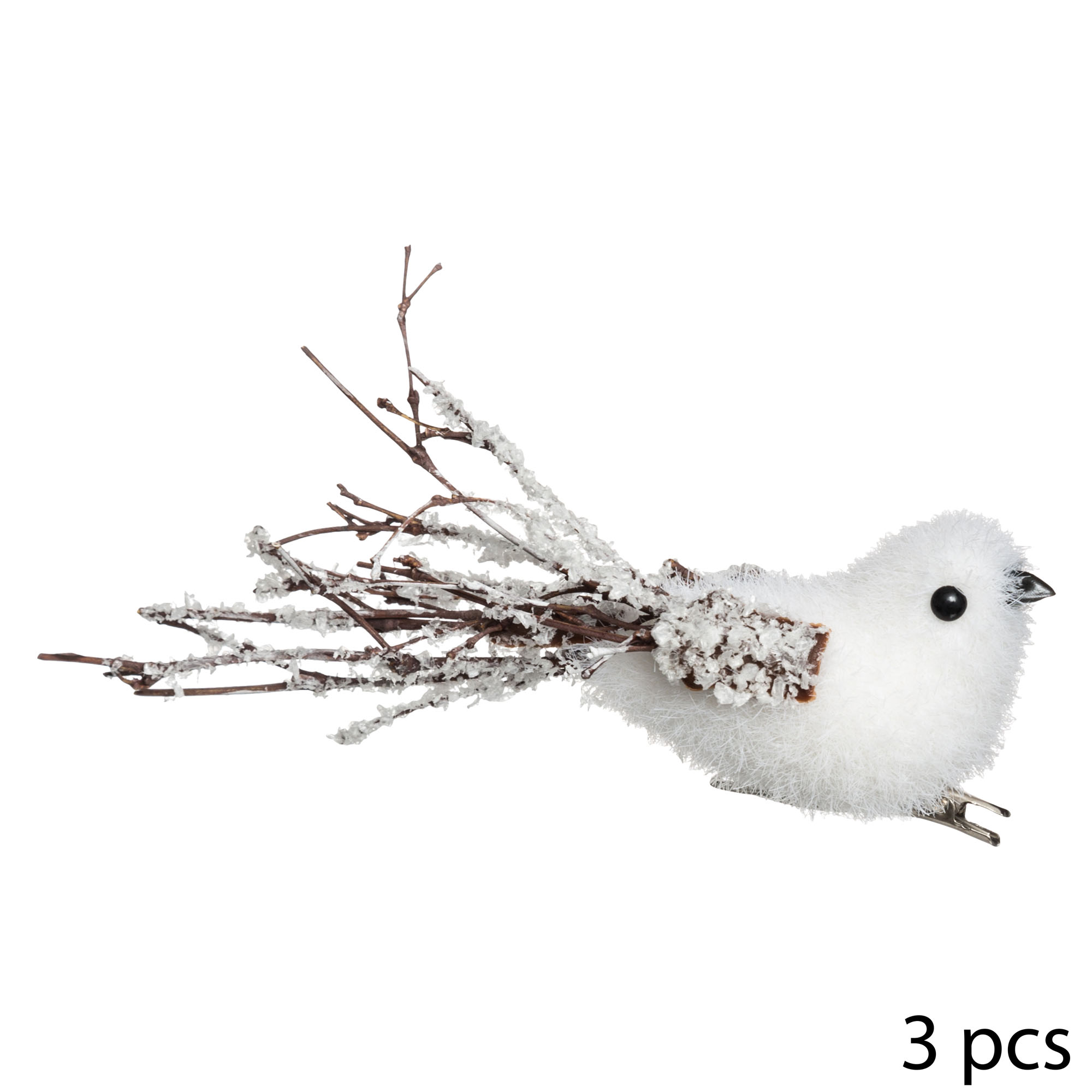 Conjunto de 3 passarinhos brancos com pin&ccedil;a