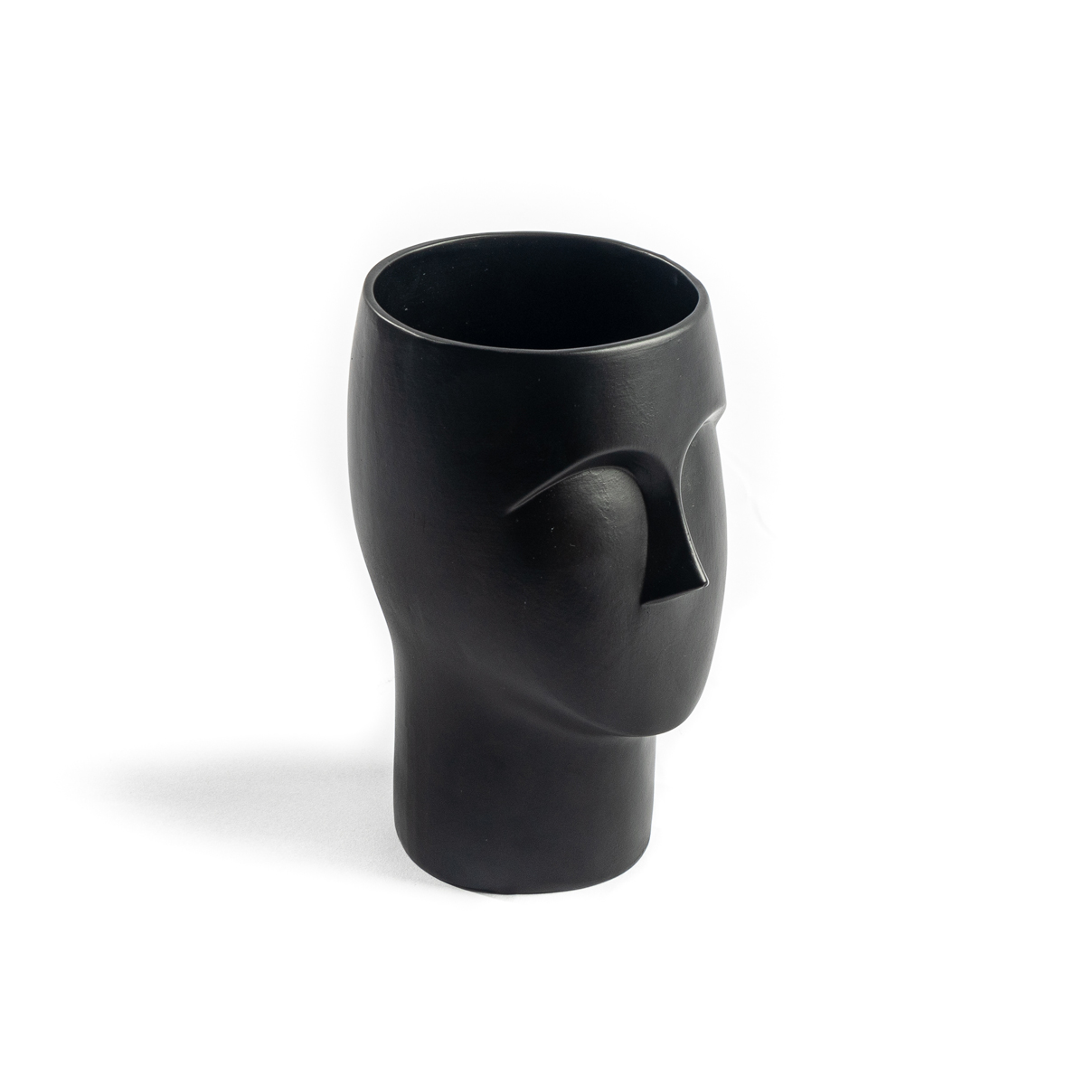 Jarra de cer&acirc;mica preta figura cara de homem