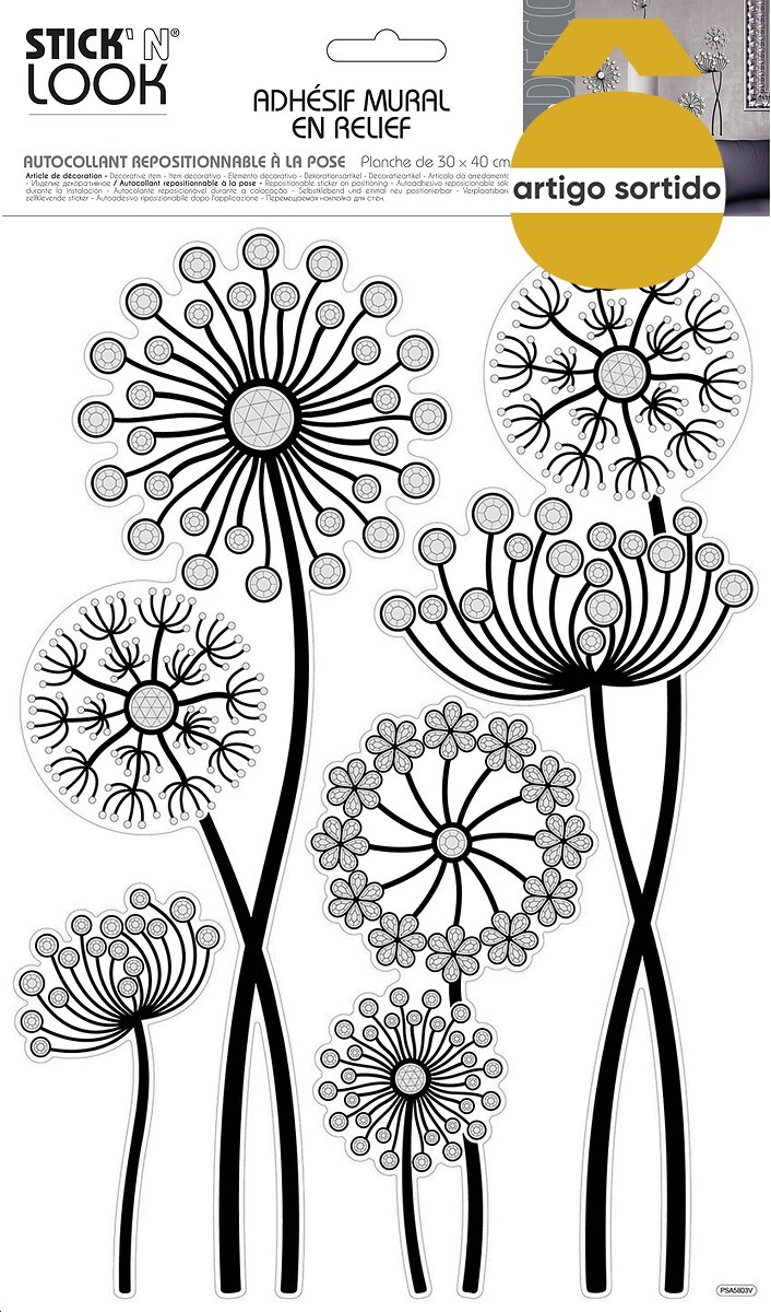 Sticker flor preta com relevo 41x29cm