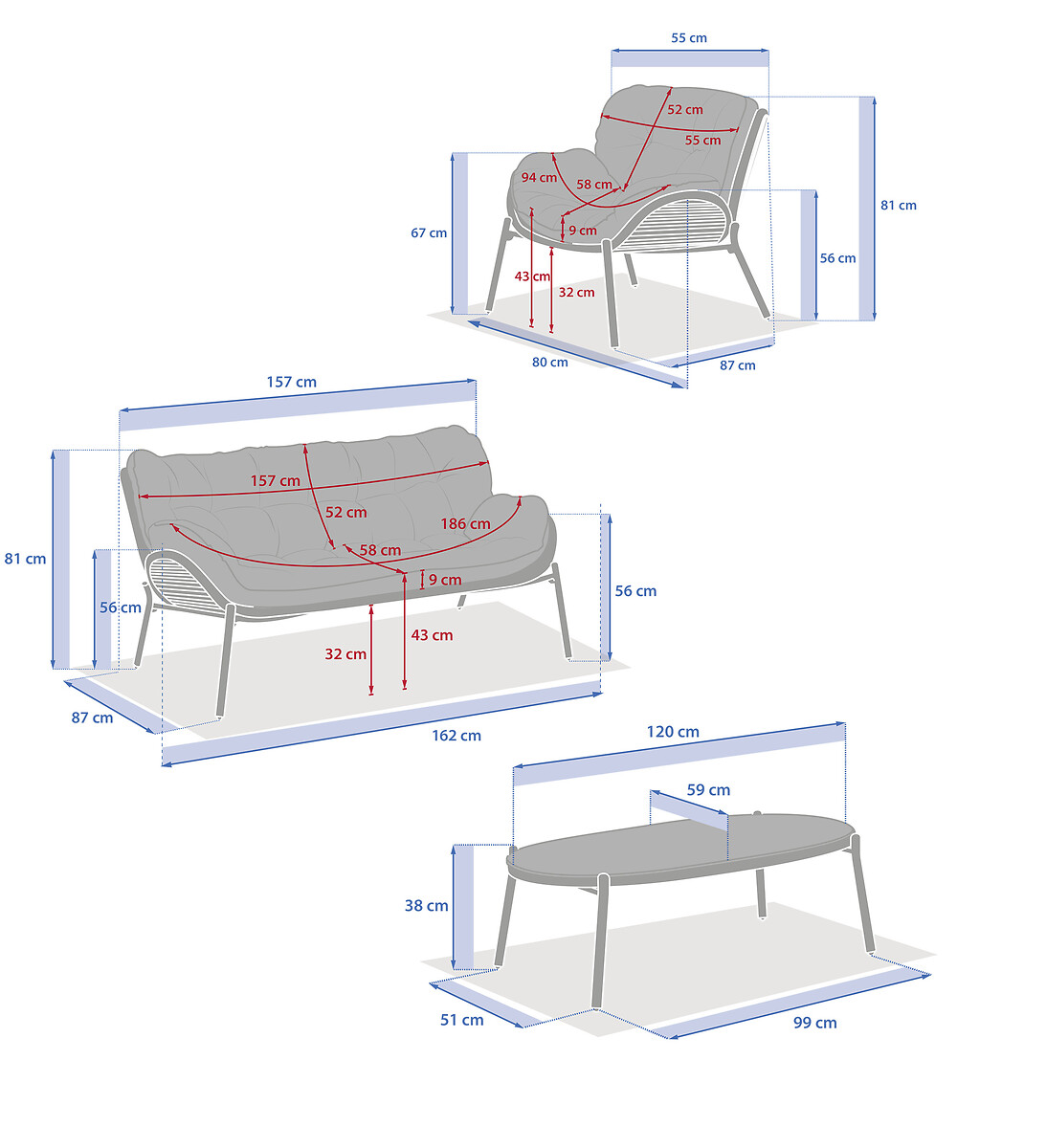 Conjunto de jardim MELOANE efeito madeira 7 lugares