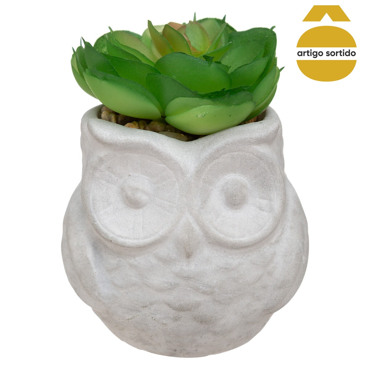 Vaso coruja com planta artificial 8cm