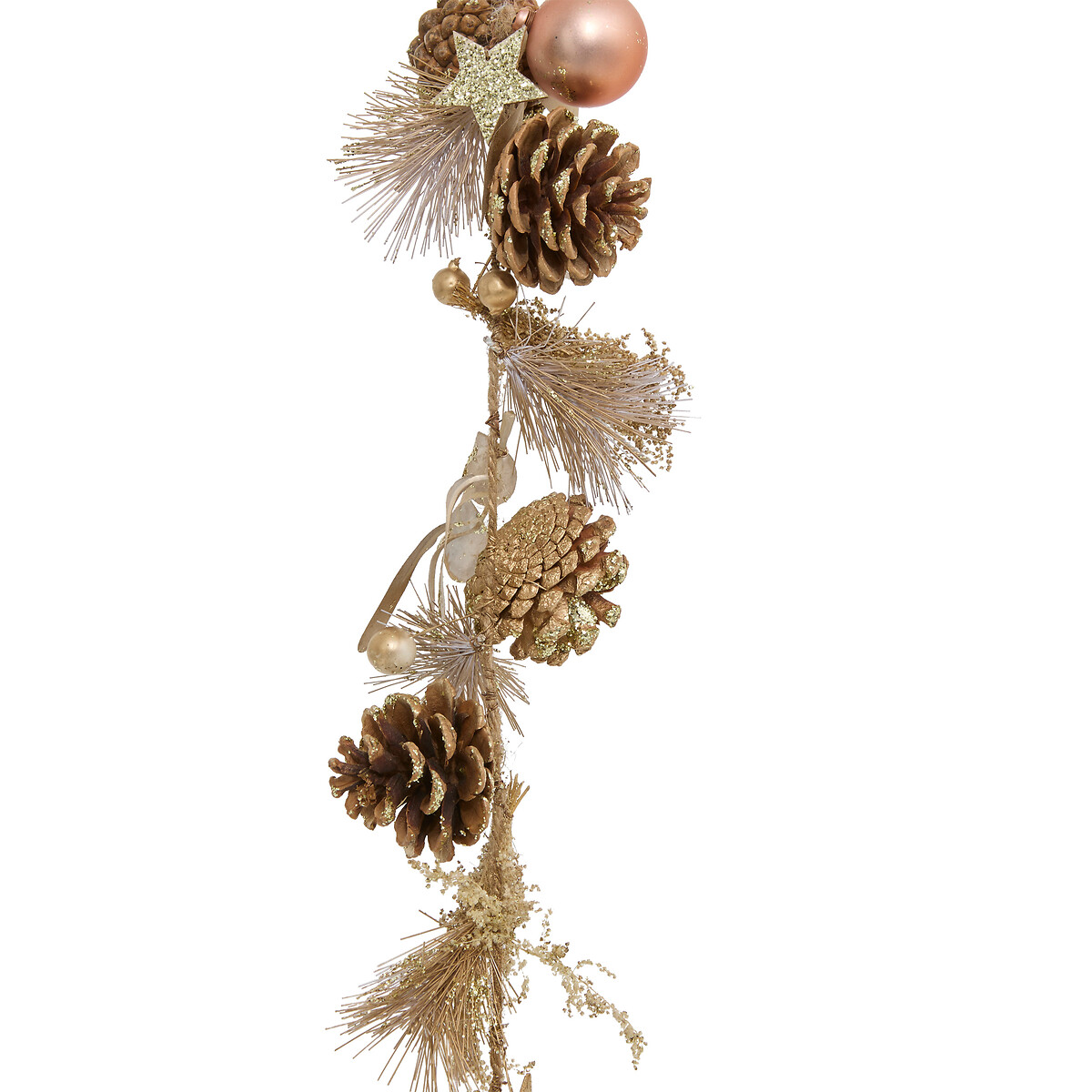 Grinalda com folhas e pinhas dourada 100cm