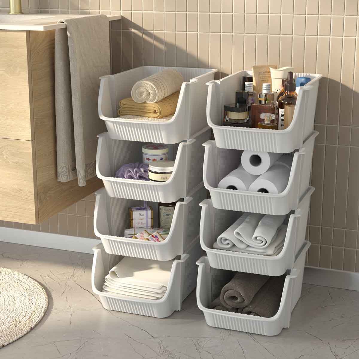 Conjunto de 4 cestos para arruma&ccedil;&atilde;o cinza claro